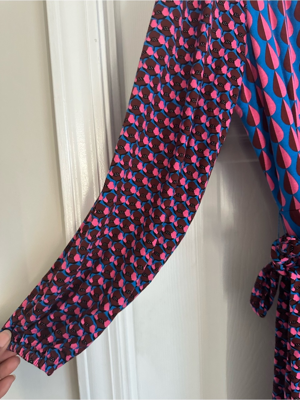 Boden Ophelia Faux Wrap Maxi Dress Multicolor Jersey Raindrop Tie Waist Sz 12R - Picture 4 of 12